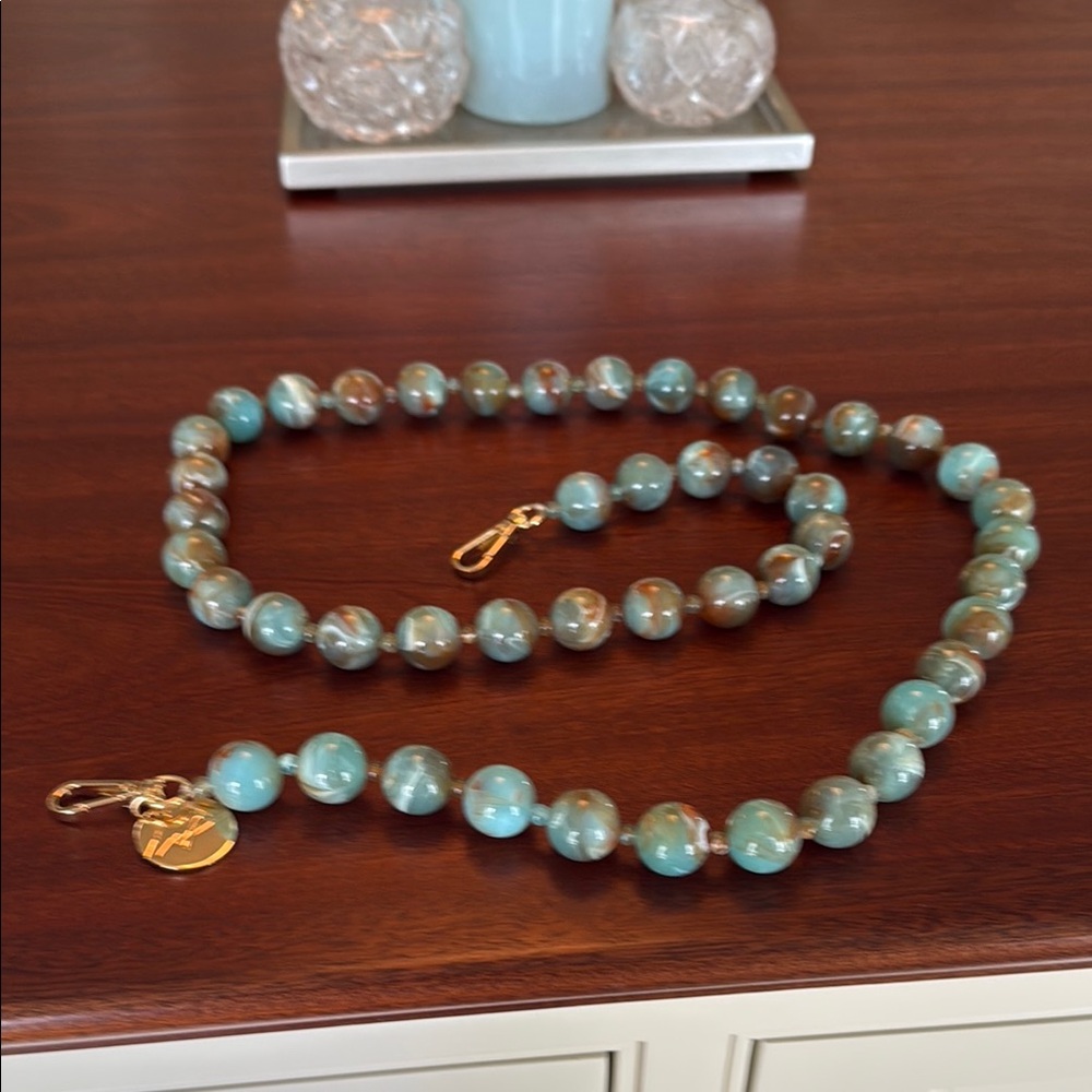 Green and Brown Beaded Strap with Natural Stone Charm